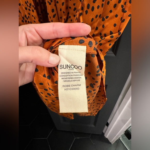 Suncoo Orange Animal Print Midi Dress T1 - Picture 3 of 5